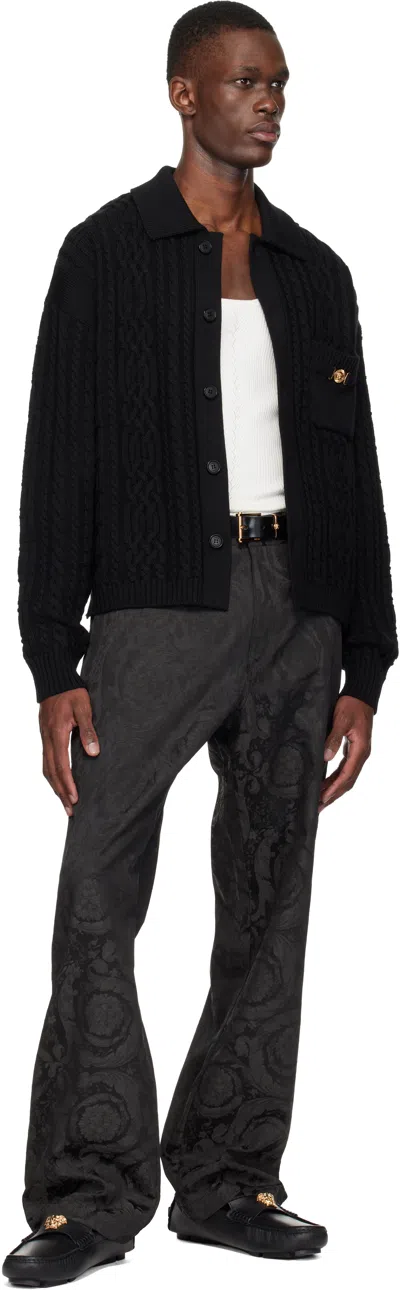 Versace Black Column Leather Belt In Pattern