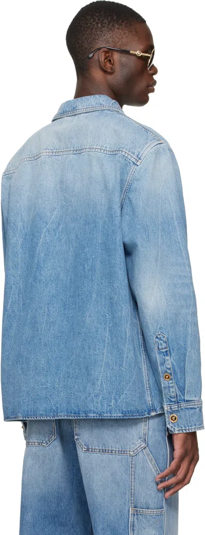 Versace Denim Zip Overshirt In Blue