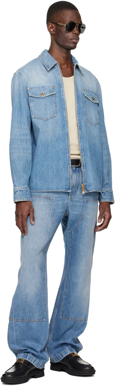 Versace Denim Zip Overshirt In Blue