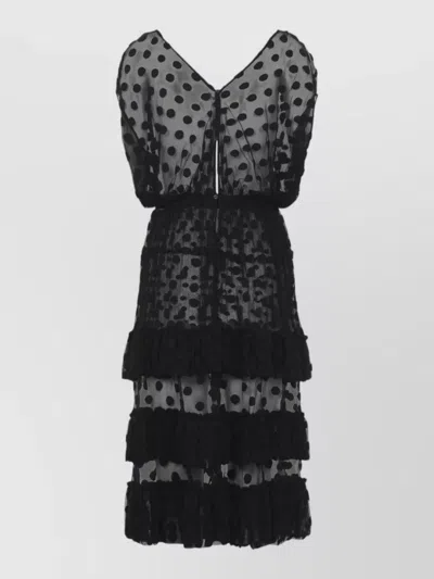 Dries Van Noten Ruffled Polka-dot Cotton-blend Mesh Midi Dress In Black