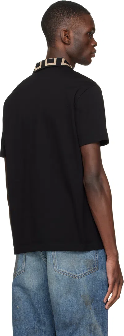 Versace Geometric Patterned Black Polo Shirt With Classic Placket