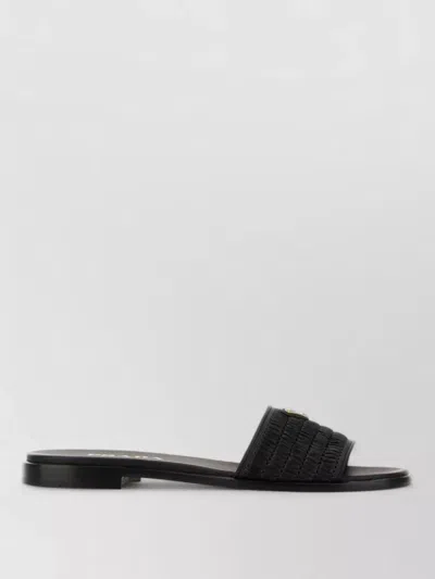 Prada Black Sandals With Woven Strap And Logo Accents In Black