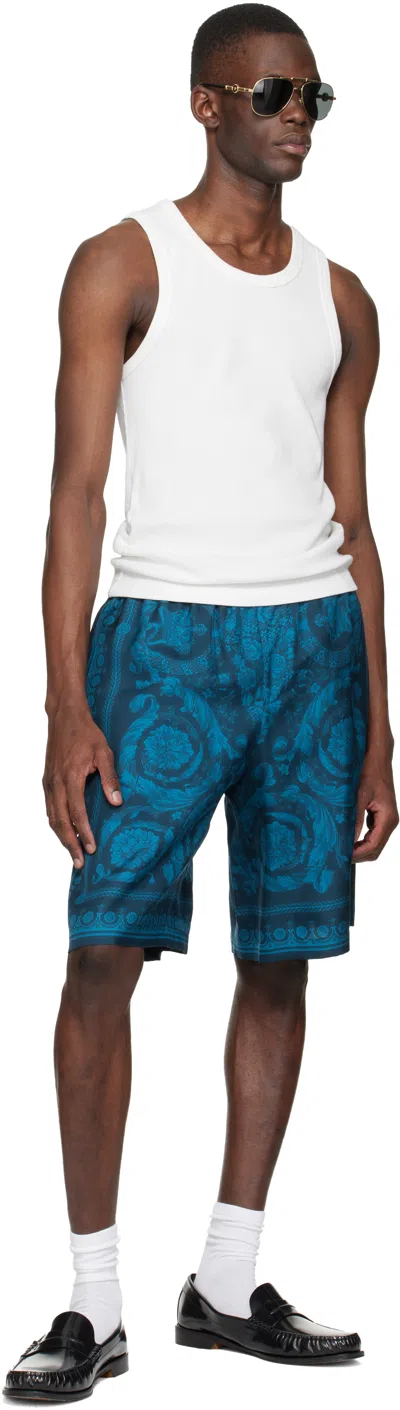 Versace Relaxed Baroque Patterned Silk-nylon Shorts In Blue