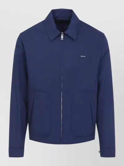 Prada Polyester Jacket Pointed Collar Straight Hem In Blue