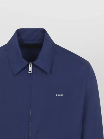 Prada Polyester Jacket Pointed Collar Straight Hem In Blue