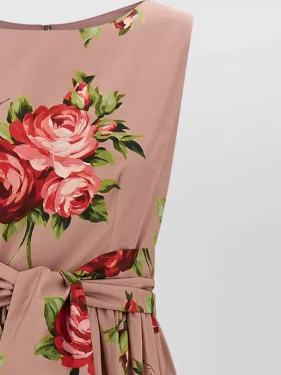 Dolce & Gabbana Cotton Sleeveless Boat Neck Floral Print Midi Dress In Animal Print