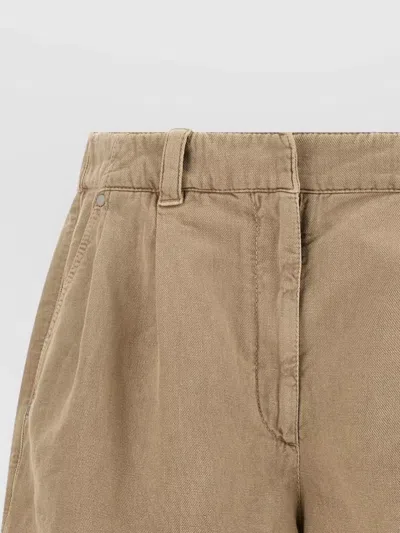 Brunello Cucinelli Baggy Shorts Pleated Front Belt Loops Pockets In Brown