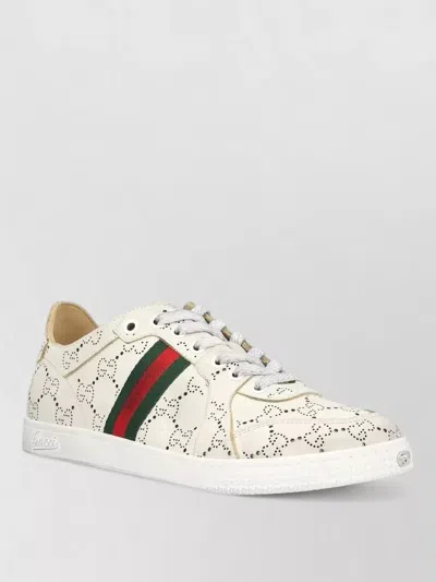 Gucci White Stretch Sneakers With Laser-cut Gg Motif In White