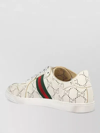 Gucci White Stretch Sneakers With Laser-cut Gg Motif In White