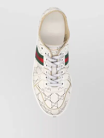 Gucci White Stretch Sneakers With Laser-cut Gg Motif In White
