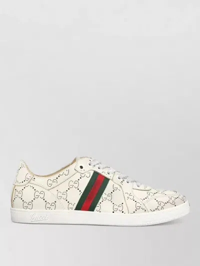 Gucci White Stretch Sneakers With Laser-cut Gg Motif In White