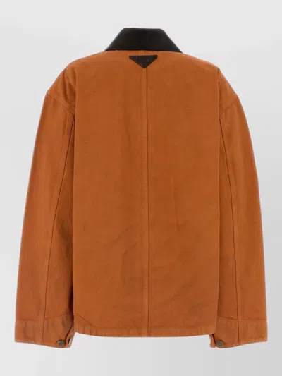 Prada Denim Jacket Long Sleeves Patch Pockets Collar In Orange