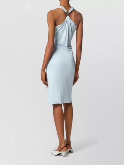 Versace Light Blue Midi Dress With V-neck And Medusa Plaque On The Back In Viscose For Women In Blue