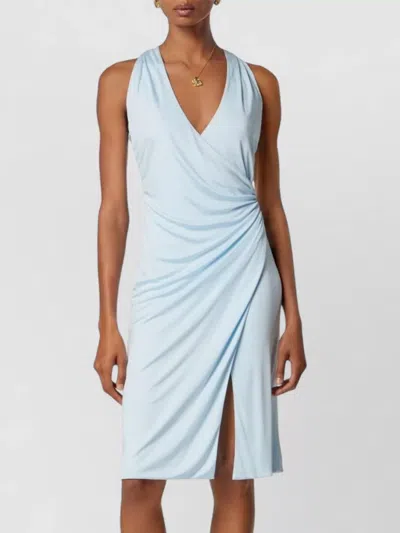 Versace Light Blue Midi Dress With V-neck And Medusa Plaque On The Back In Viscose For Women In Blue