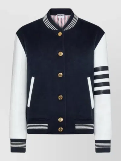 Thom Browne Relaxed Fit Varsity Jacket Leather Sleeves In Blue