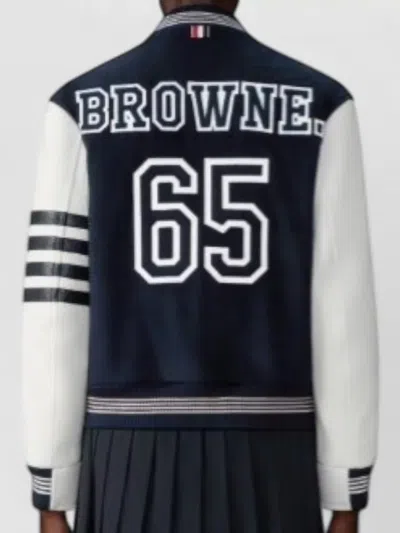 Thom Browne Relaxed Fit Varsity Jacket Leather Sleeves In Blue