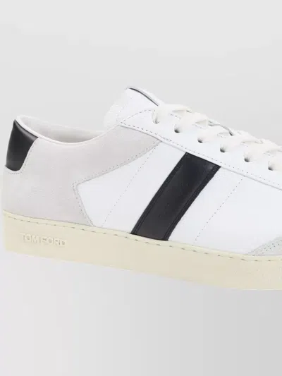 Tom Ford Panelled Suede And Grained Leather Sneakers In White