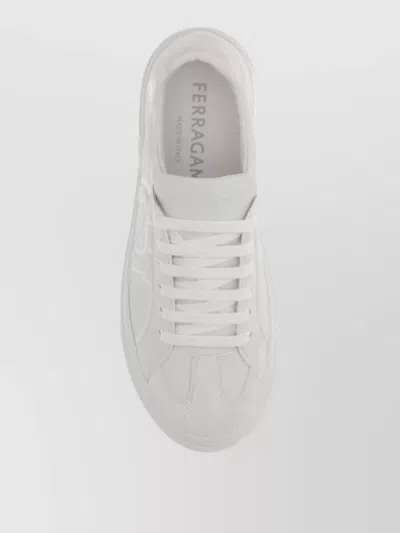 Ferragamo White Calf Leather Bos Taurus Sneakers In Gray
