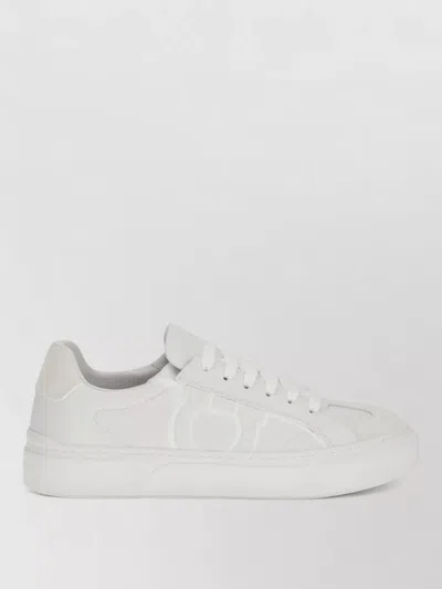 Ferragamo White Calf Leather Bos Taurus Sneakers In Gray