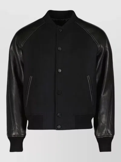 Givenchy Mixed Material Bomber Jacket Leather Panels In Black
