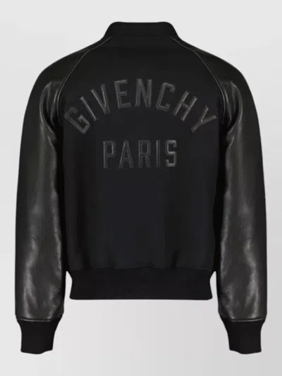Givenchy Mixed Material Bomber Jacket Leather Panels In Black