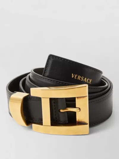 Versace Adjustable Calf Leather Belt Refined Design In Black