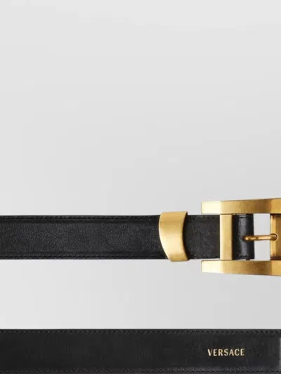 Versace Adjustable Calf Leather Belt Refined Design In Black
