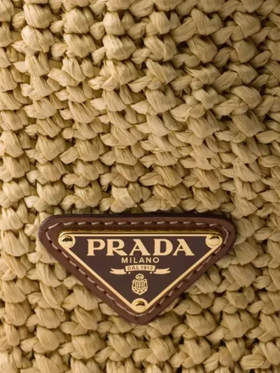 Prada Crochet Tote Bag Rectangular Shape Handles In Brown