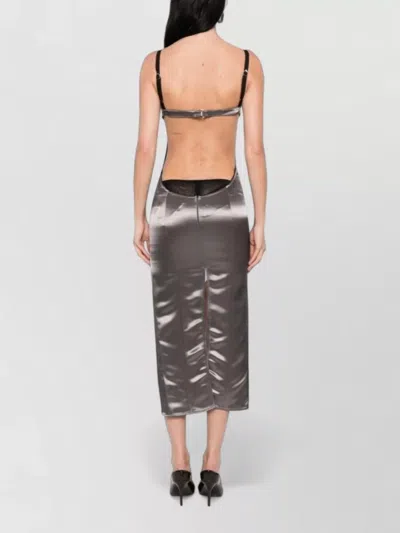 Attico Open-back Satin Midi Dress In Brown