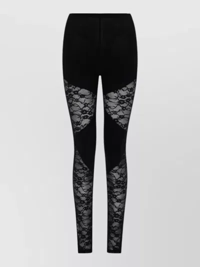 Nina Ricci Patchwork Leggings Lace Panels Sheer Waistband In Black