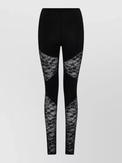 Nina Ricci Patchwork Leggings Lace Panels Sheer Waistband In Black