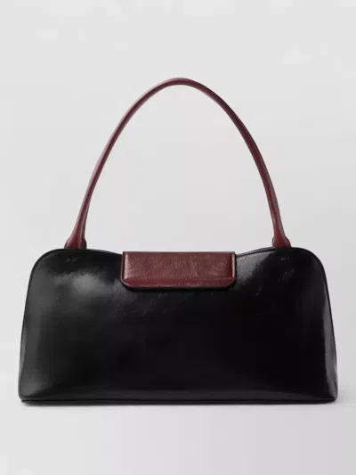 Versace Vivian Medium Two-tone Textured-leather Shoulder Bag In Black