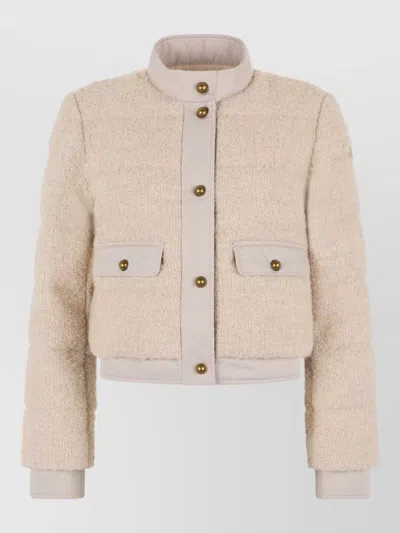 Moncler Mini Short Down Jacket In Wool Blend Boucle Loop In Brown