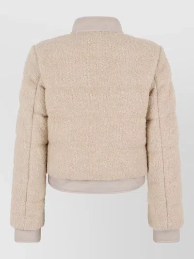 Moncler Mini Short Down Jacket In Wool Blend Boucle Loop In Brown