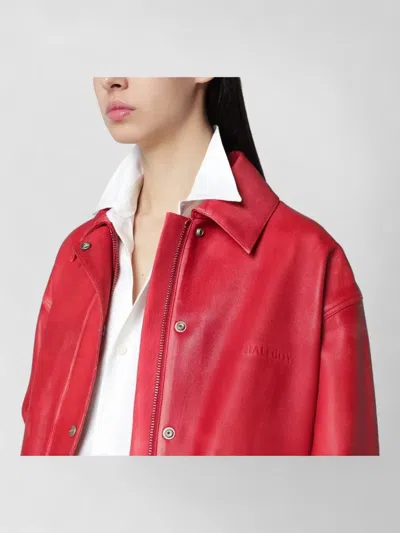 Halfboy Long Sleeve Collared Coat Front Pockets In Red