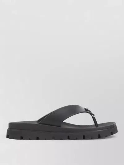 Prada Soft Cage Thong Sandals Rubber Sole In Black