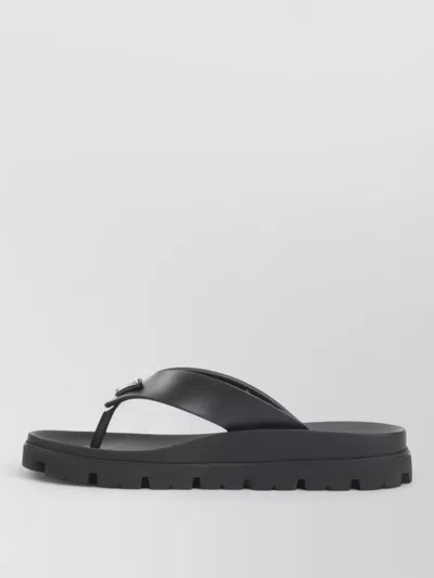 Prada Soft Cage Thong Sandals Rubber Sole In Black