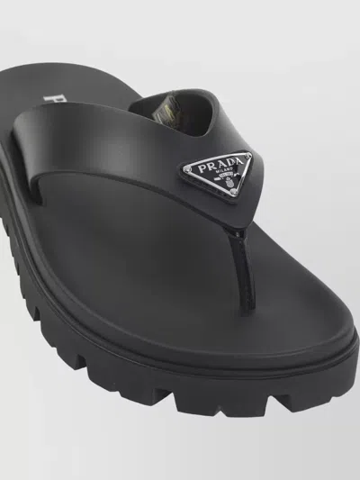 Prada Soft Cage Thong Sandals Rubber Sole In Black
