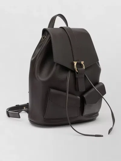 Ferragamo Leather Backpack Adjustable Straps Front Pockets