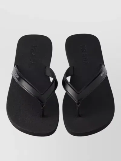 Prada Mini Brushed Leather Flip-flops For Summer Style In Black