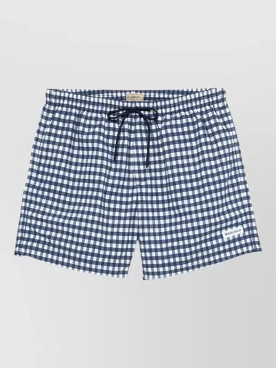 Woolrich Checkered Swim Shorts Elastic Waistband Pockets In Blue