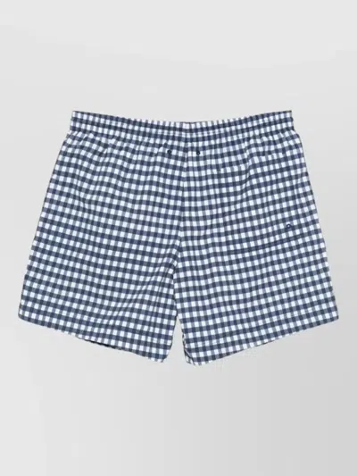 Woolrich Checkered Swim Shorts Elastic Waistband Pockets In Blue