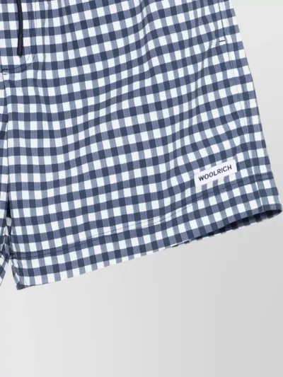 Woolrich Checkered Swim Shorts Elastic Waistband Pockets In Blue