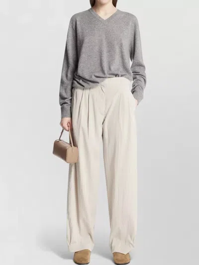 The Row Nian Long Sleeve Top Ribbed V Neckline In Gray