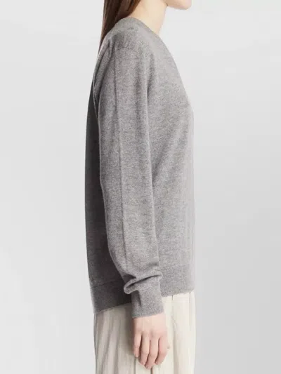The Row Nian Long Sleeve Top Ribbed V Neckline In Gray