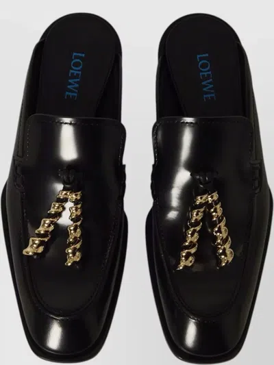Loewe Black Leather Loafers