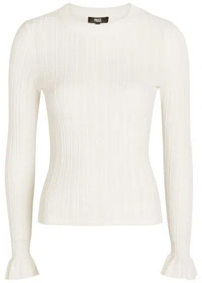 Paige Ophelia Novelty Stitch Crewneck Sweater Top In White