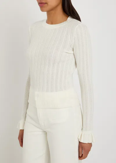 Paige Ophelia Novelty Stitch Crewneck Sweater Top In White