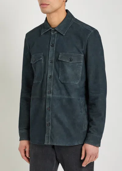 Paige Mens Dark Navy Peyman Suede Jacket In Blue