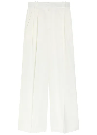 Another Tomorrow Pleated Wide-leg Trousers In White
